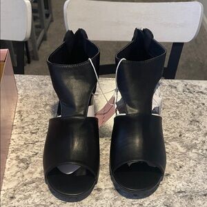 Serra Black Open-Toe Heeled Boots